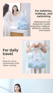 Waterproof PVC daisy print toiletry bag with handle and semi-transparent design