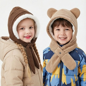 Kinder Winter Cordhut Mit Ohrenschutz Kunstfell Gefüttert Warm Winddicht Kapuzenschal Kleinkind Süße Mütze