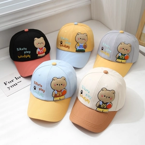 Kids baseball cap with 3D teddy bear detail and basketball print in five colorways