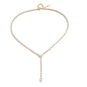 Collier en Y luxueux en acier titane doré avec glands en zircon et pendentif goutte d'eau