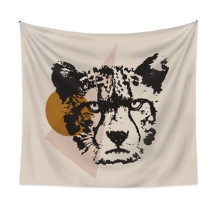 Artistic cheetah head tapestry with geometric patterns for modern home wall decor