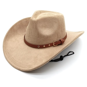 Cappello Da Cowboy Western Scamosciato Tesa Larga Retro Fedora Con Cinturino In Ecopelle Con Borchie E Corda Antivento Regolabile Per Uomini Donne