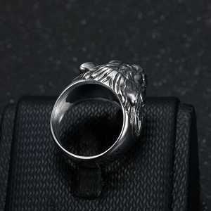 Retro punk tiger head ring for men in polished vintage stainless steel with 3D carving