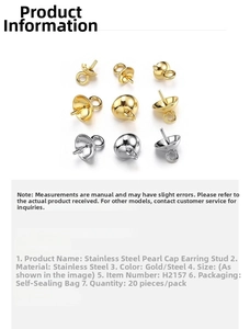 Macro detail of stainless steel pearl cap bails in gold and silver for jewelry making