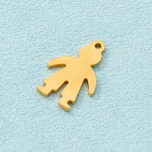 Macro shot of golden brushed stainless steel boy pendant showing matte texture and hole