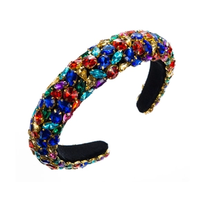 Baroque sponge headband with multi-colored rhinestones and black velvet lining