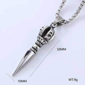 Detailed view of silver vajra cross pendant showing 50mm length and 10mm width dimensions