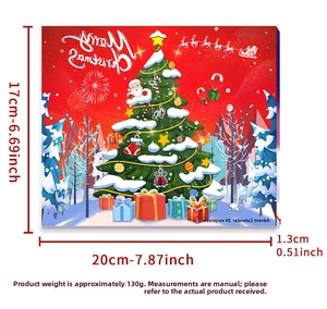 Detailed view of Christmas advent calendar box dimensions 20x17x1.3cm and 130g weight