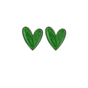 French vintage green heart earrings with gold trim made of polished stainless steel