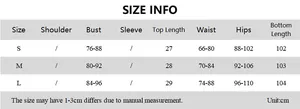 Detailed size measurement table for strapless polka dot top and long skirt set