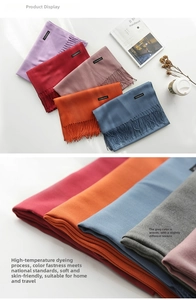 Detailed texture of soft cashmere feel scarves with delicate fringe edges and multi-color options