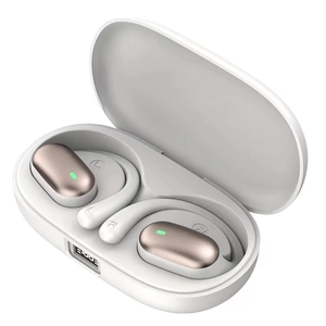 OWS open ear sports headphones with digital power display and rose gold accents