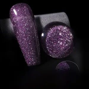 Macro detail of sparkling purple diamond nail polish gel -012- showing high shimmer texture
