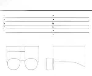 Detailed size chart for retro sunglasses with frame, lens and temple dimensions