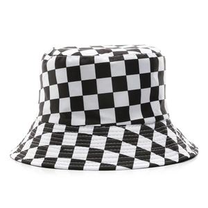Fashionable black and white checkered reversible bucket hat for outdoor casual wear