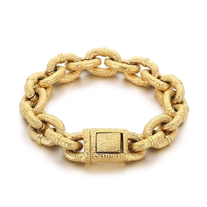 Heavy punk style gold chain bracelet with frosted texture and square clasp for men