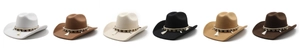 Collection de chapeaux de cowboy vintage en laine avec rubans décoratifs et franges