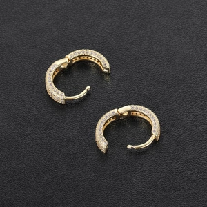 Hip hop square hoop earrings with micro-set zircons in golden finish for men and women