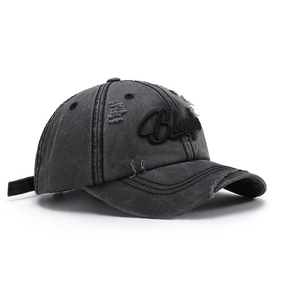 Casquette vintage en coton gris foncé avec broderie 3D et détails délavés de style urbain