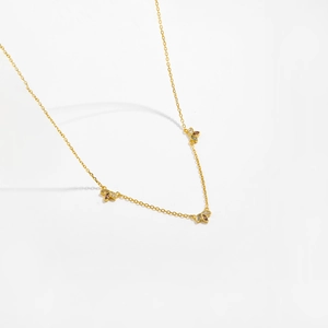 Elegant S925 silver gold necklace with three butterfly charms and colored zircons