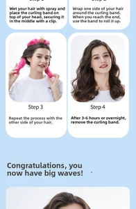 Step-by-step tutorial for heatless hair curler using pink plush headband for waves