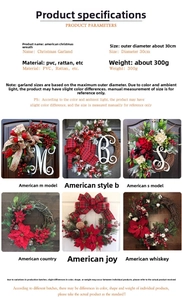 Detail view of 30cm Christmas wreaths with pine needles, red berries and plaid bows