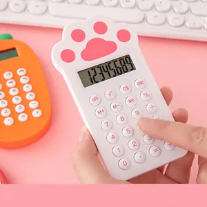 Cute white cat paw calculator with pink pads and 8-digit LCD screen for office use