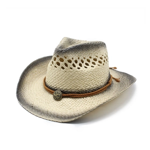 Cappello da cowboy in paglia per esterni con bordi sfumati ed emblema vintage
