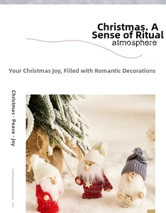 Three plush Christmas gnomes with knitted hats and wooden noses on white snow background