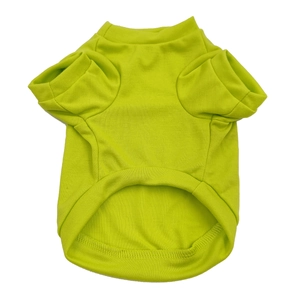 Detail of bright neon green pet t-shirt with reinforced stitching and soft cotton fabric