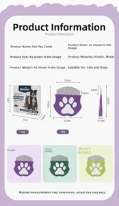 Detailed dimensions of the pet tear stain comb with multiple color options shown