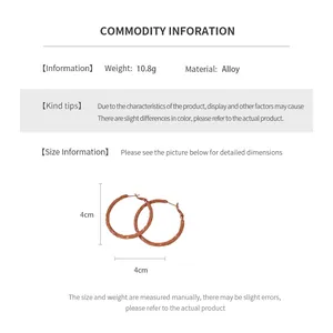Detailed sizing chart for round alloy earrings showing 4cm diameter and 10.8g weight specs
