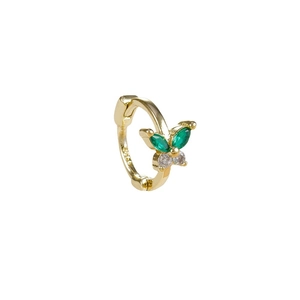 Golden butterfly cartilage hoop earring featuring green and clear zircon gemstones