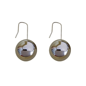 Minimalist golden spherical hook earrings with polished metallic reflective finish