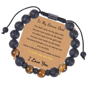 Lava stone and tiger eye beaded bracelet with adjustable cord on Bonus Dad gift card