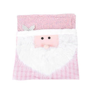 Pink Santa Claus chair cover with sequins and plush beard for Christmas dining decor
