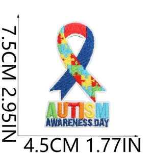 Detailed view of Autism Awareness Day embroidered patch with dimensions 7.5x4.5cm