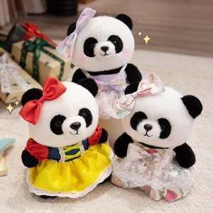 Panda Plush Toy Stuffed Animal Wearing Cute Princess Dress Lace Bowknot Soft Comforting Doll Gift For Girls