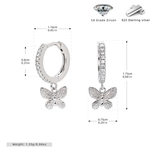 Detailed dimensions of 925 sterling silver bow earrings with 5A grade zircon measurements