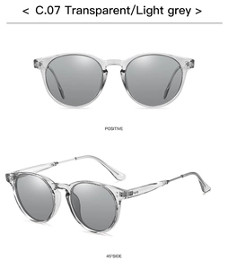 Front and 45-degree angle views of transparent sunglasses with light grey lenses