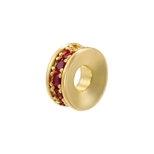 18K gold-plated spacer bead with red zircon pavé in a circular wheel shape