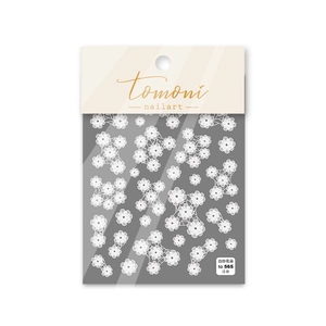 5D embossed white lace flower nail art stickers on Tomoni retail packaging board
