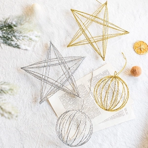Christmas Tree Ornaments Hollow Metal Star Ball Glitter Sparkling Hanging Decorations Festive Holiday Party Decor