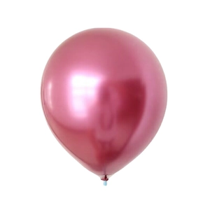Detailed close-up of a 10-inch metallic rose red balloon with glossy polished surface