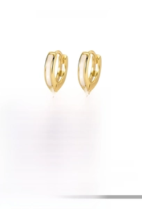 Detail view showing S925 sterling silver hoop earrings with white inlay and 12mm diameter