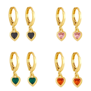 Heart Pendant Huggie Hoop Earrings Copper Zircon 18K Gold Plated Niche Design Romantic Gift Women