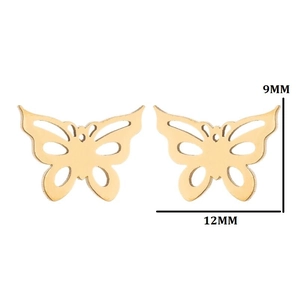 Goldene Schmetterlings-Ohrstecker aus Edelstahl mit hohlen Flügeln und Größenangaben