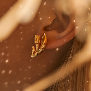 Elegant 18K gold plated brass tulip earrings for women in bohemian vintage style