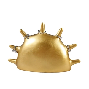 Golden abstract spiked sculpture resin ring holder jewelry display for desktop decor