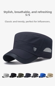 Detail view of quick-dry army cap showing breathable mesh panels and seven color options